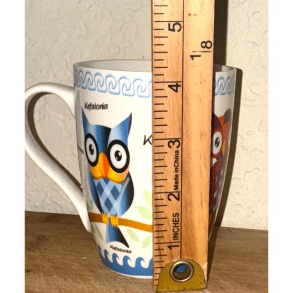 Colorful Owl Design Porcelain Mug Featuring Kefalonia Greece - Picture 4 of 5
